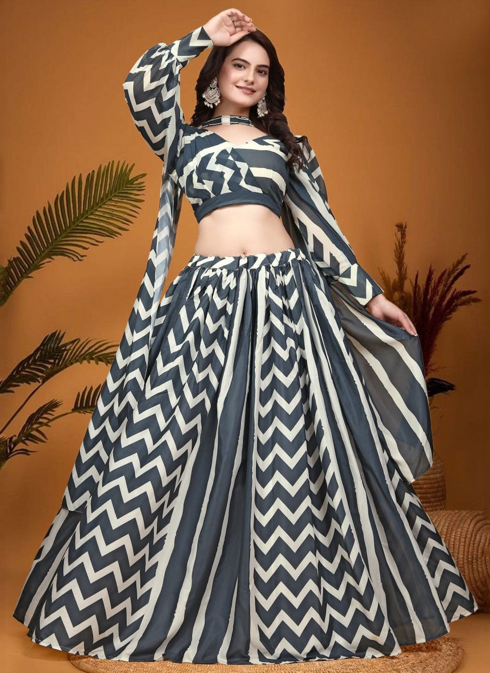 Printed Crepe Silk A - Line Lehenga - L1551