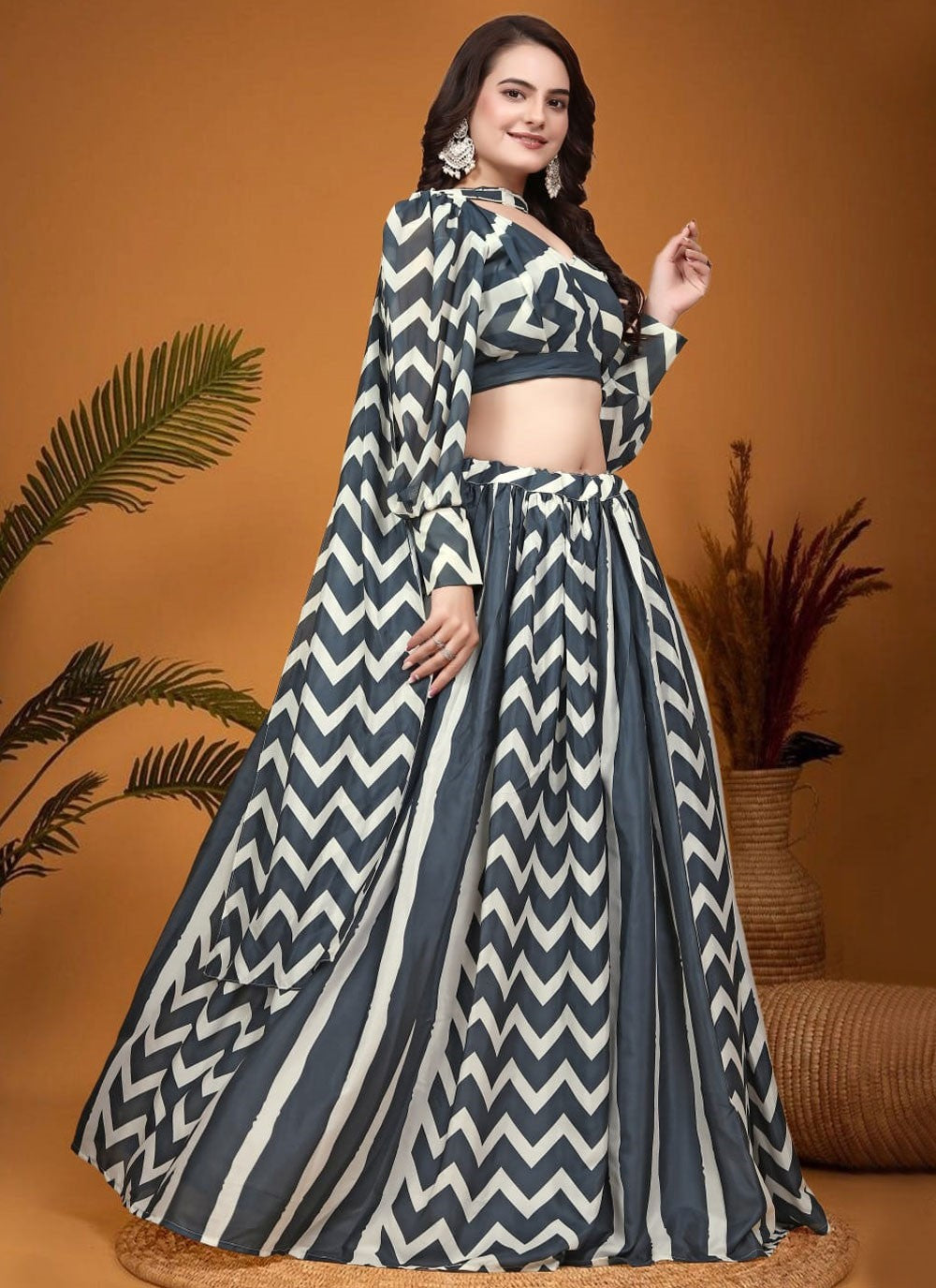 Printed Crepe Silk A - Line Lehenga - L1551