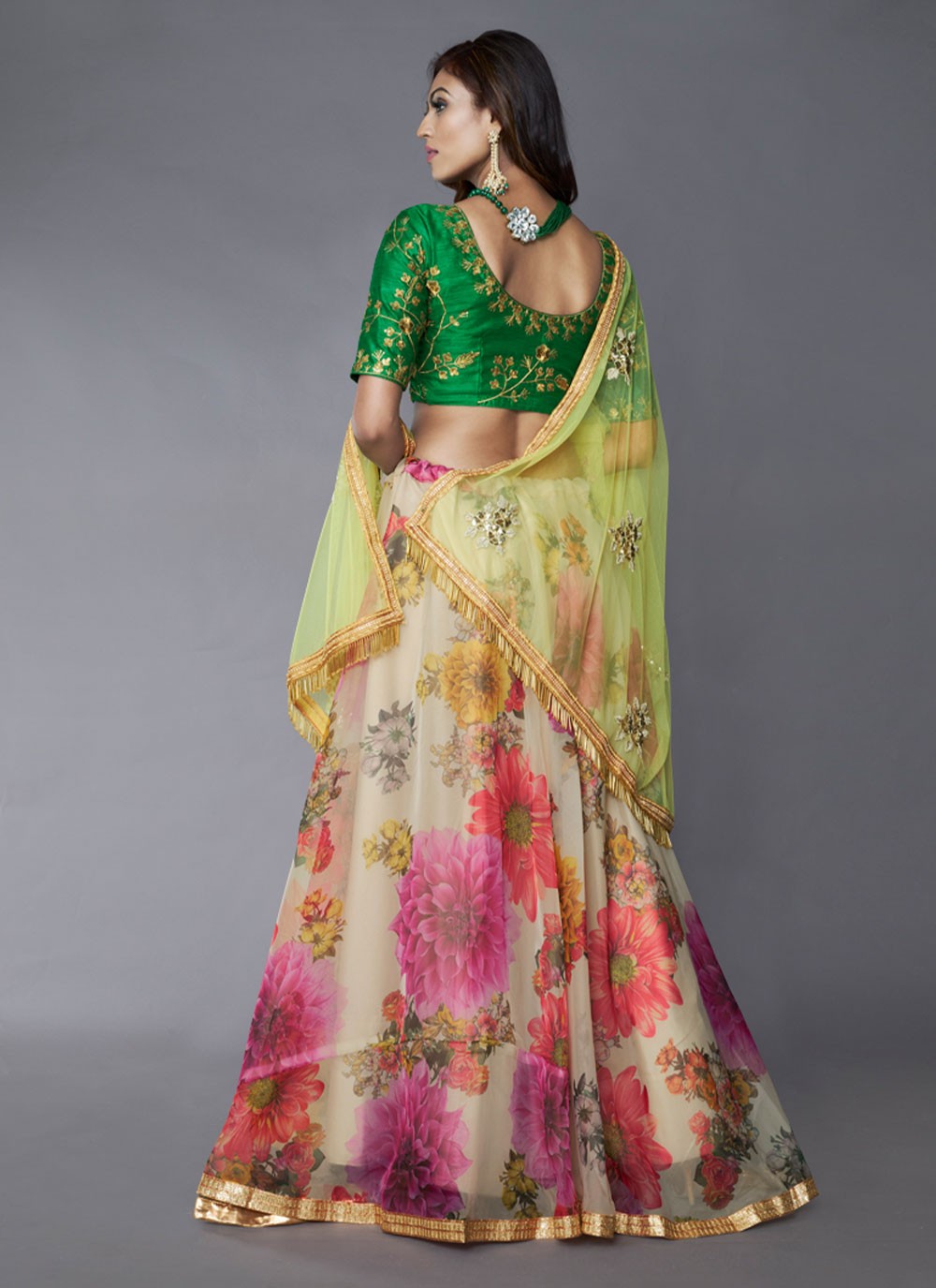 Floral Printed Organza A - Line Lehenga - L0599