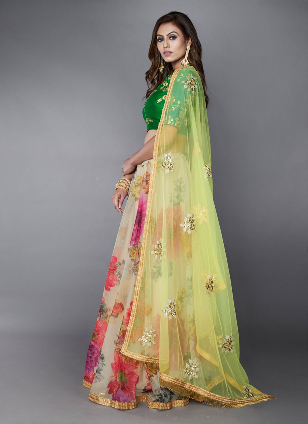 Floral Printed Organza A - Line Lehenga - L0599