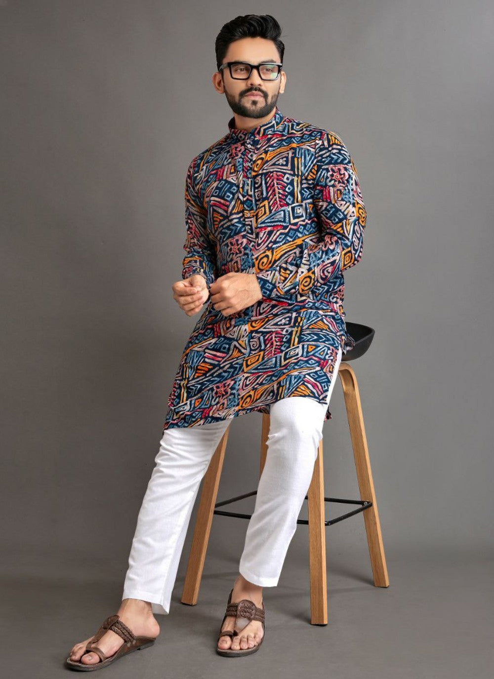 Foliage Prints Cotton Multi Colour Kurta Pyjama - M8330