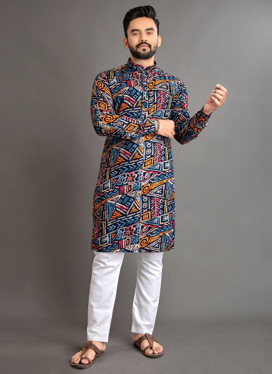 Foliage Prints Cotton Multi Colour Kurta Pyjama - M8330