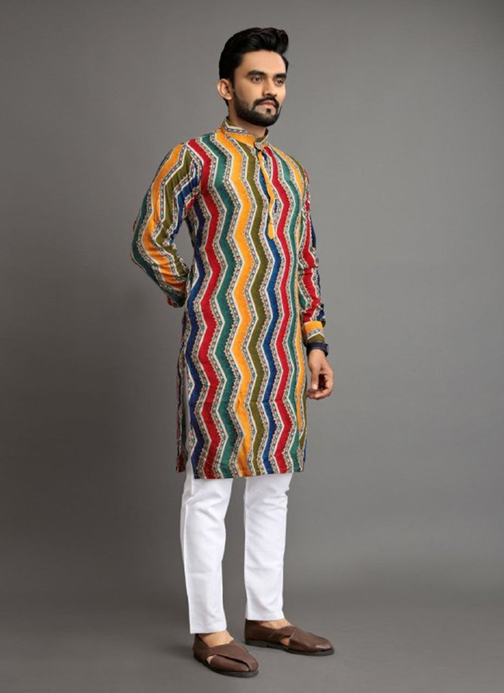 Foliage Prints Cotton Multi Colour Kurta Pyjama - M8325