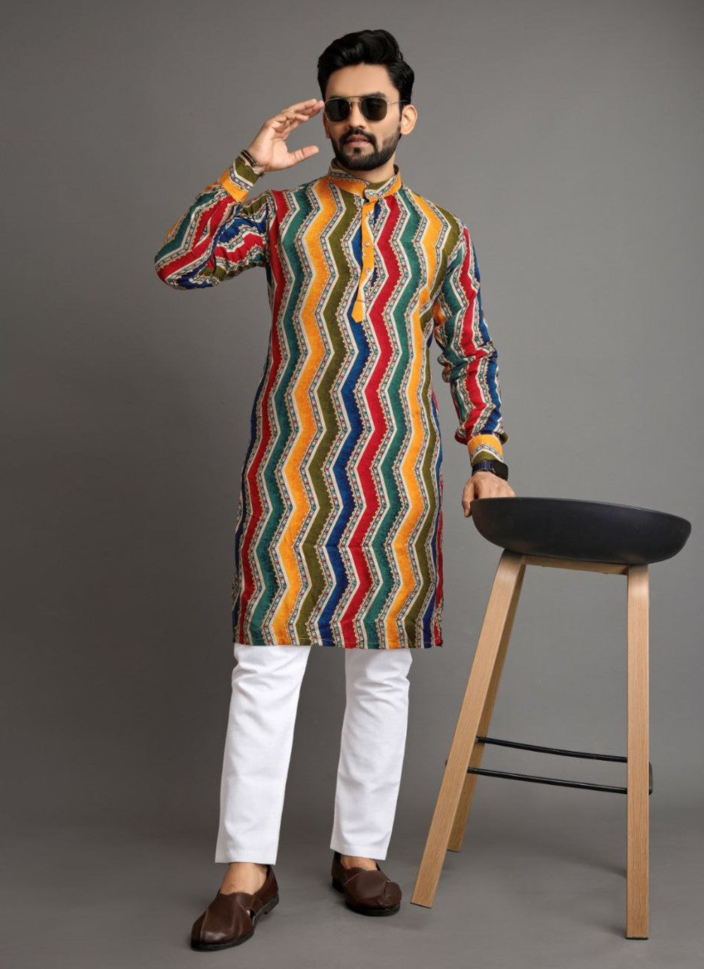 Foliage Prints Cotton Multi Colour Kurta Pyjama - M8325