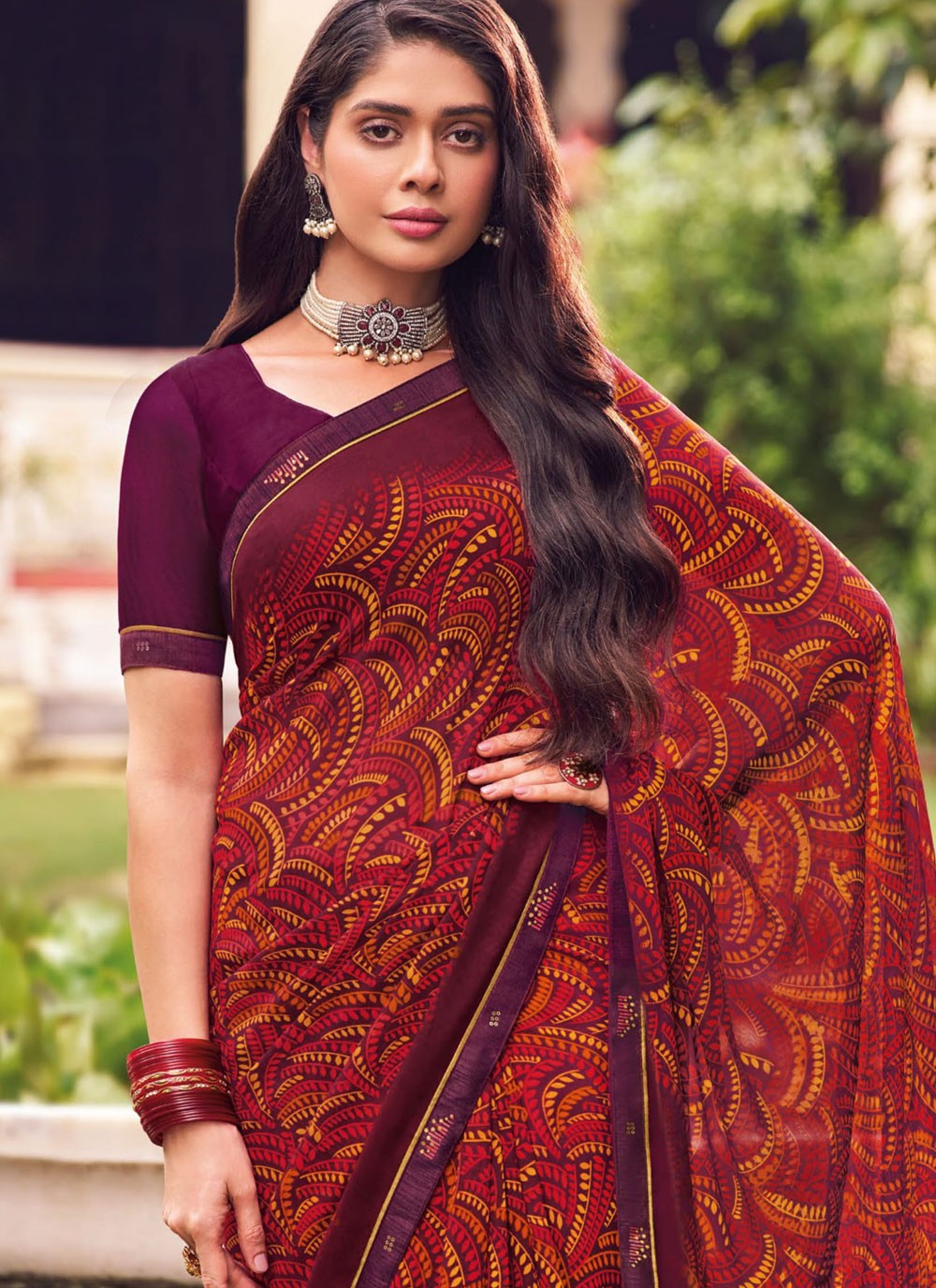 Classic Printed Georgette Saree - S9327