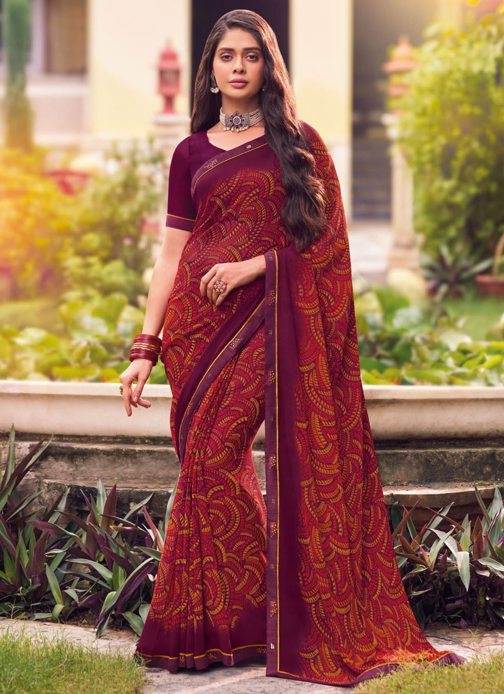 Classic Printed Georgette Saree - S9327