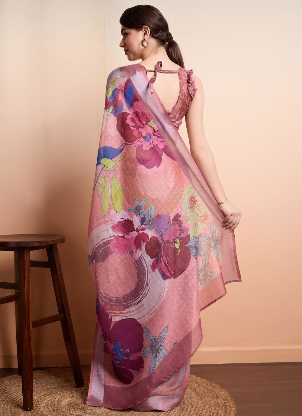 Printed Linen Saree - S12062