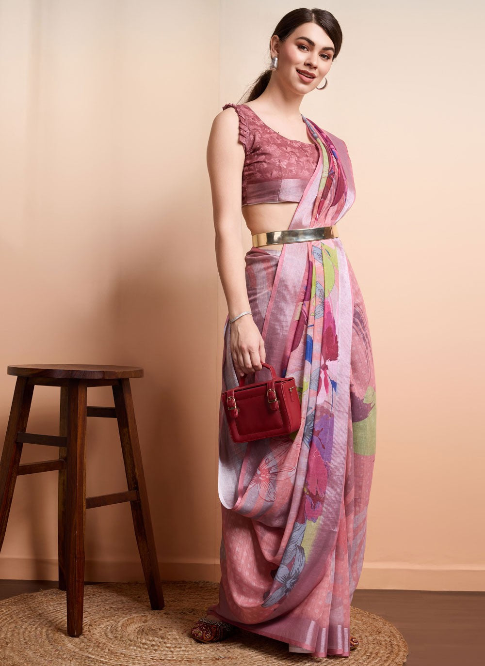 Printed Linen Saree - S12062