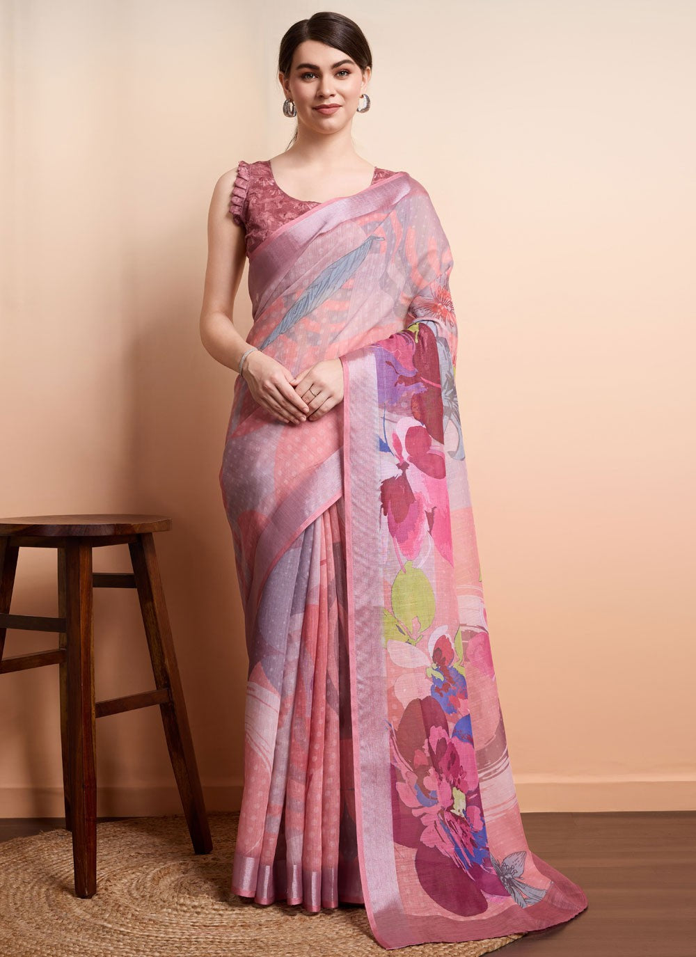 Printed Linen Saree - S12062