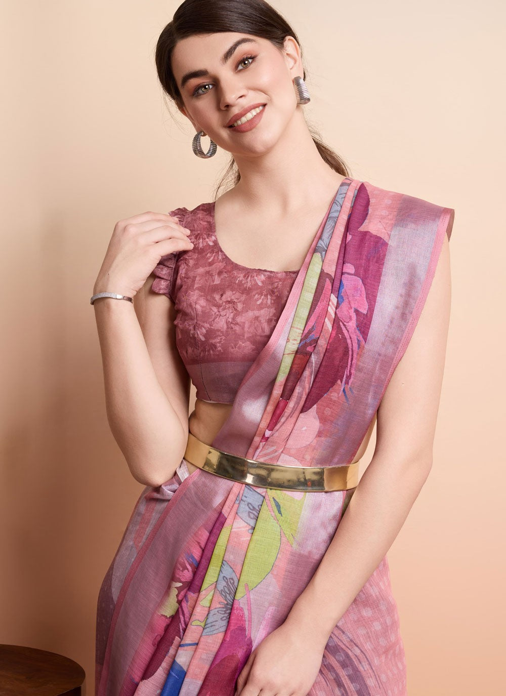 Printed Linen Saree - S12062