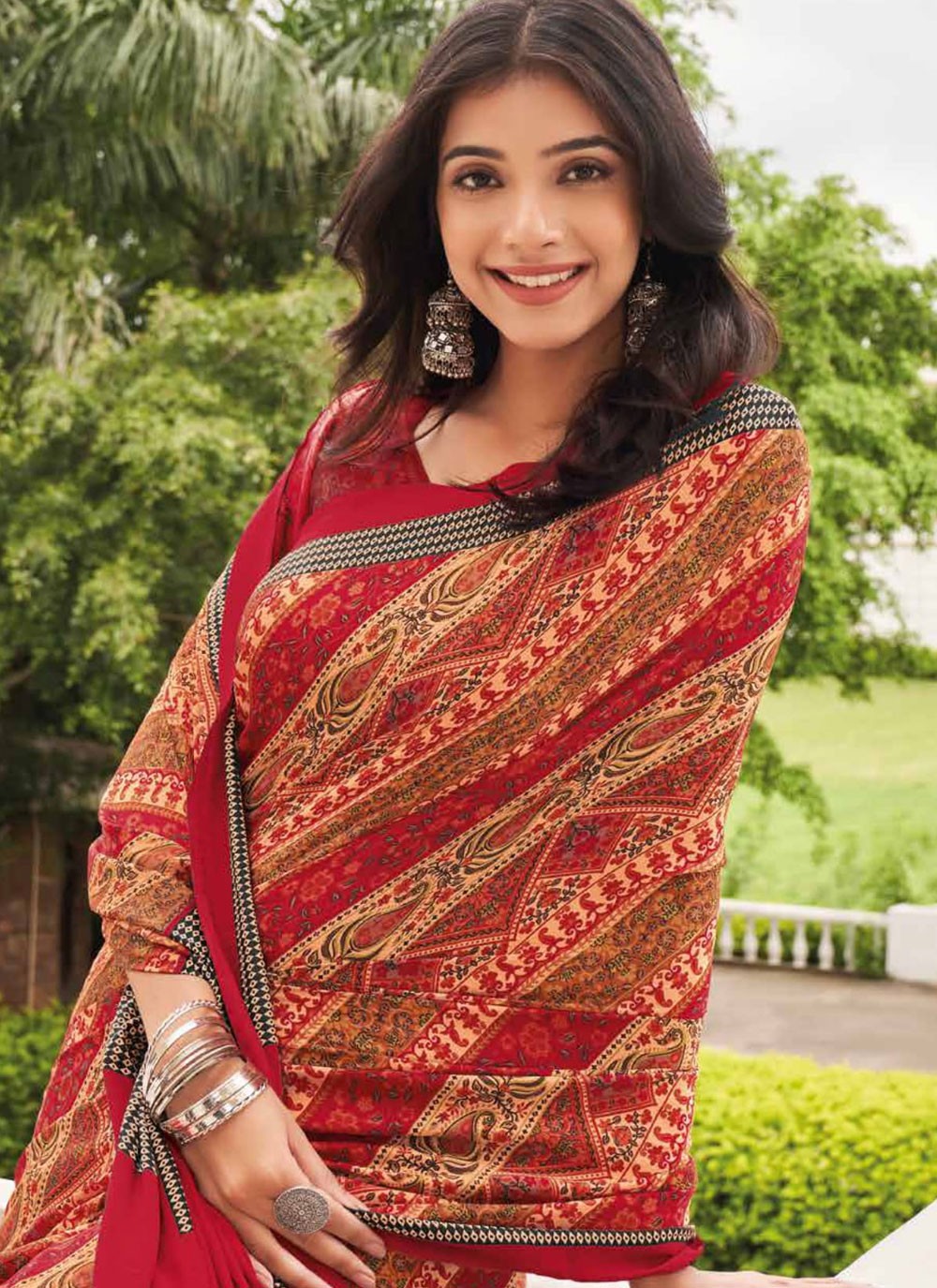 Contemporary Printed Pure Crepe Saree - S9443