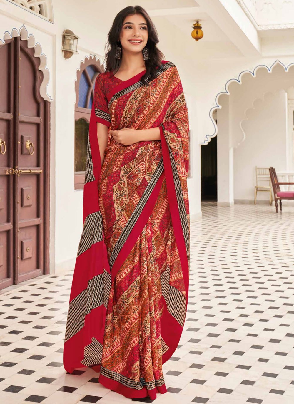 Contemporary Printed Pure Crepe Saree - S9443