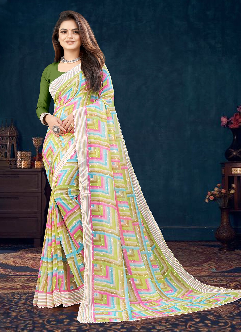 Trendy Printed Georgette Saree - S3360