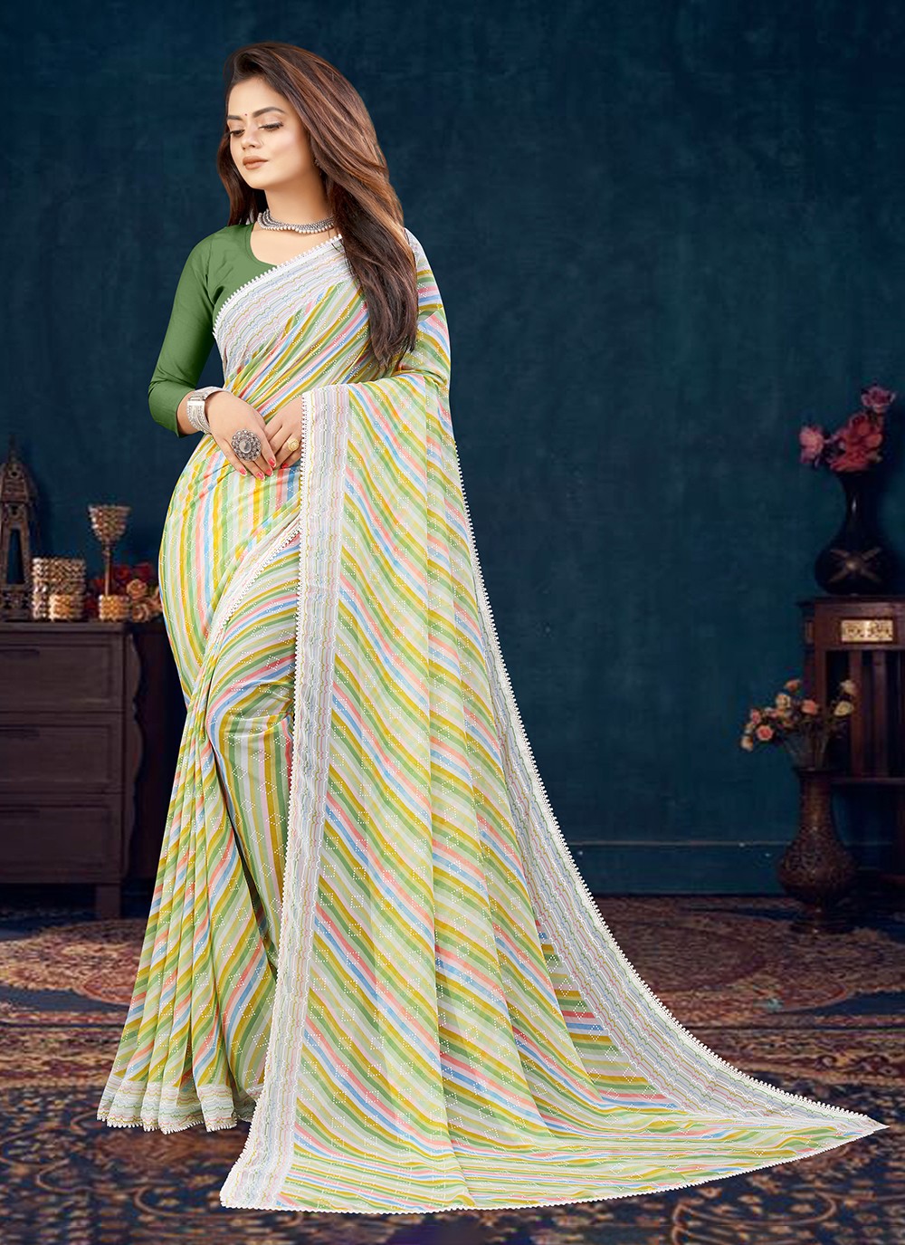 Trendy Printed Georgette Saree - S3360