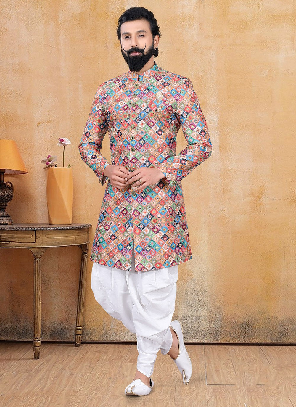 Printed Lucknowi Multi Colour Dhoti Kurta - M3355