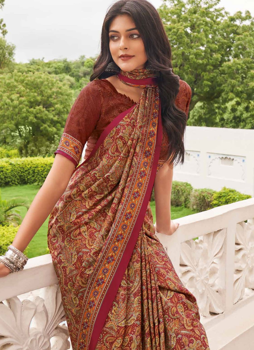 Contemporary Printed Pure Crepe Saree - S9443