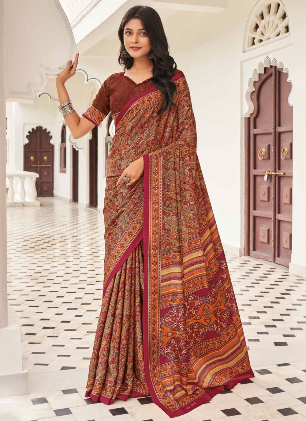 Contemporary Printed Pure Crepe Saree - S9443