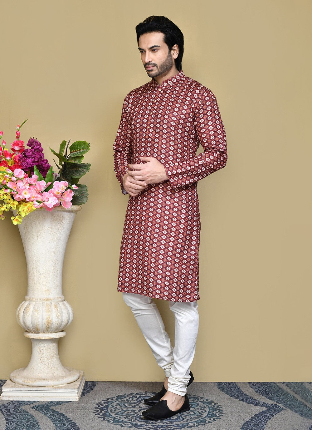 Printed Cotton , Rayon Multi Colour Kurta Pyjama - M7806