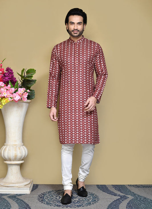 Printed Cotton , Rayon Multi Colour Kurta Pyjama - M7806