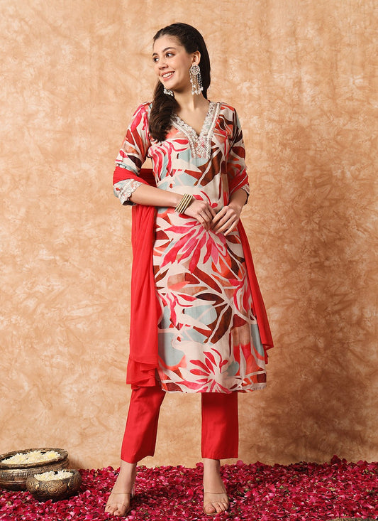 Embroidered Rayon Pant Style Suit - T4516