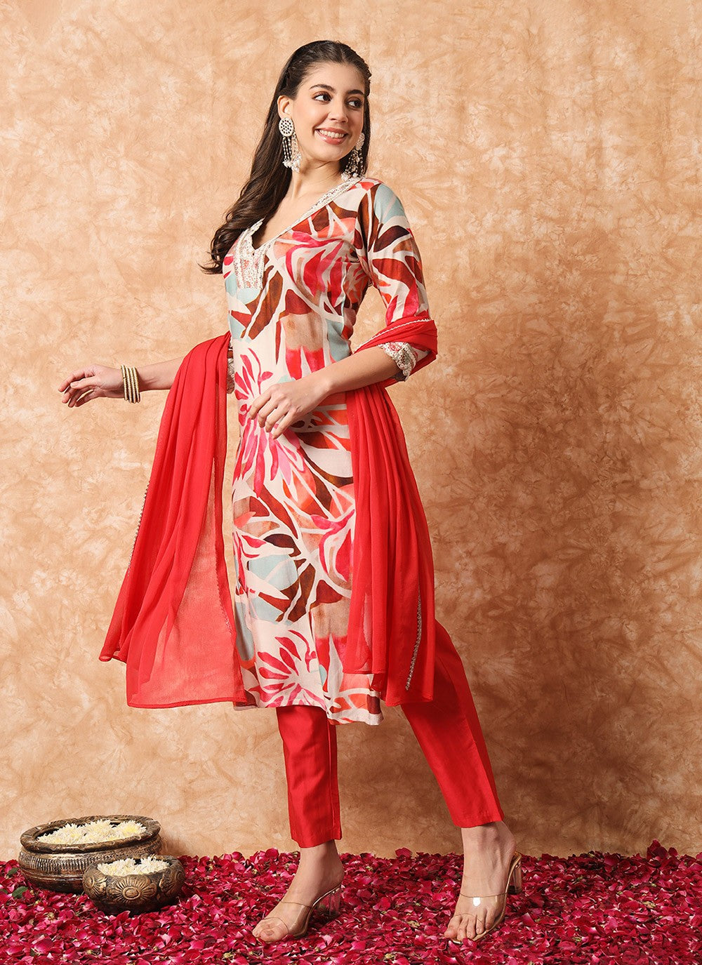 Embroidered Rayon Pant Style Suit - T4516