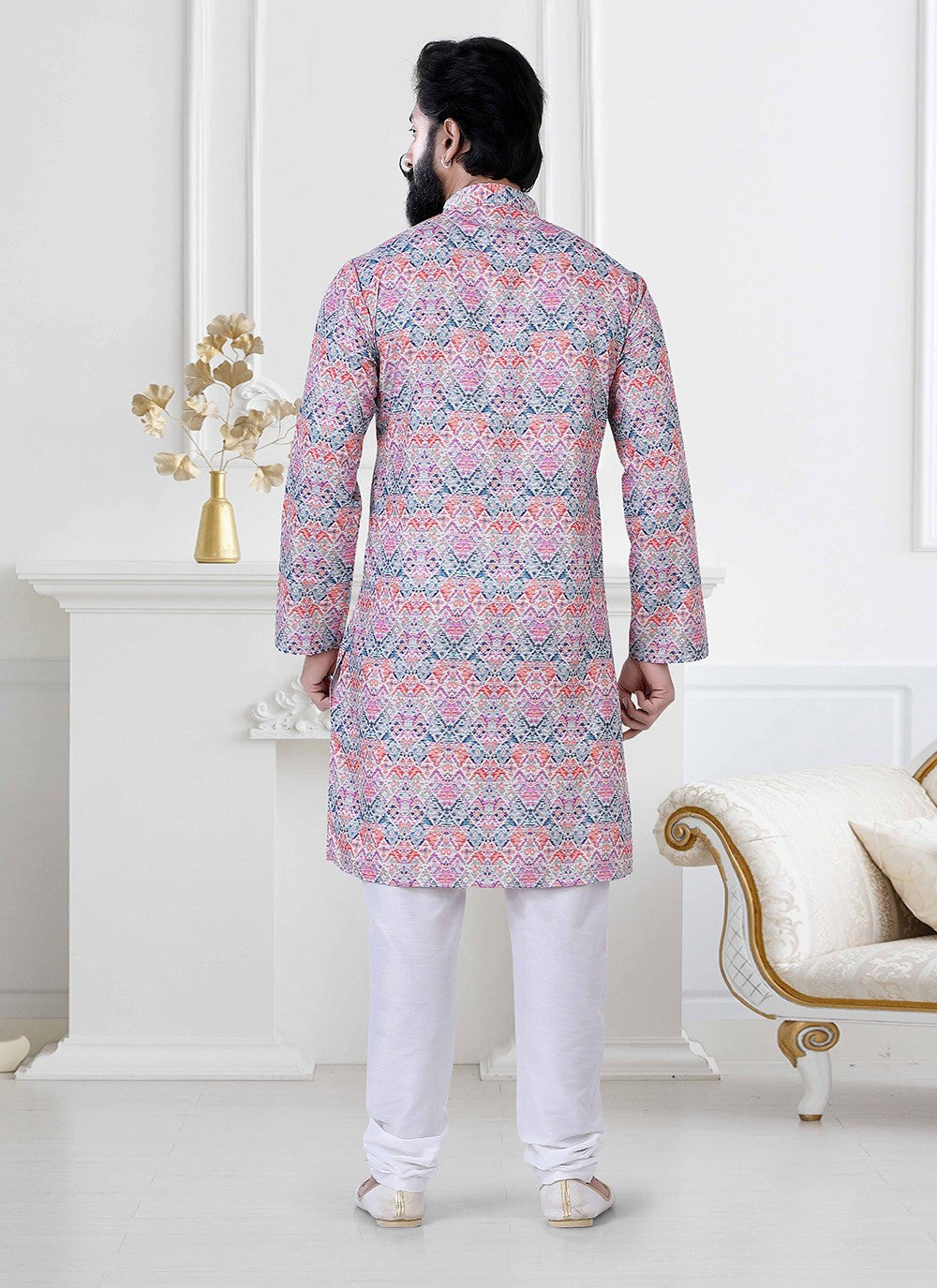 Printed Cotton Multi Colour Kurta Pyjama - M4175