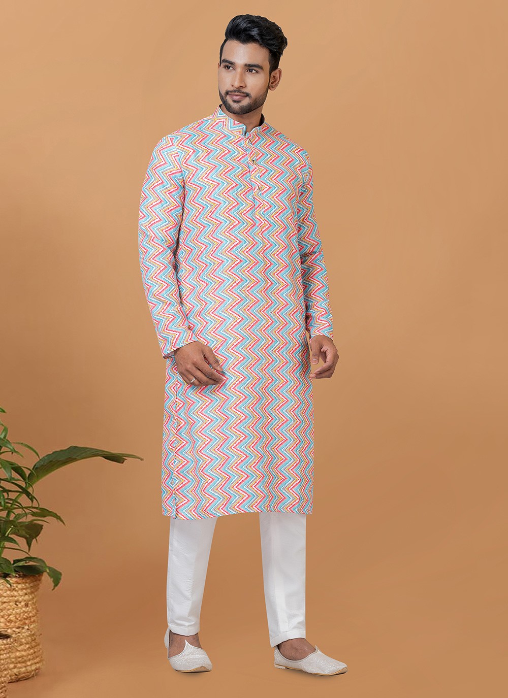 Digital Print Cotton Multi Colour Kurta Pyjama - M5918