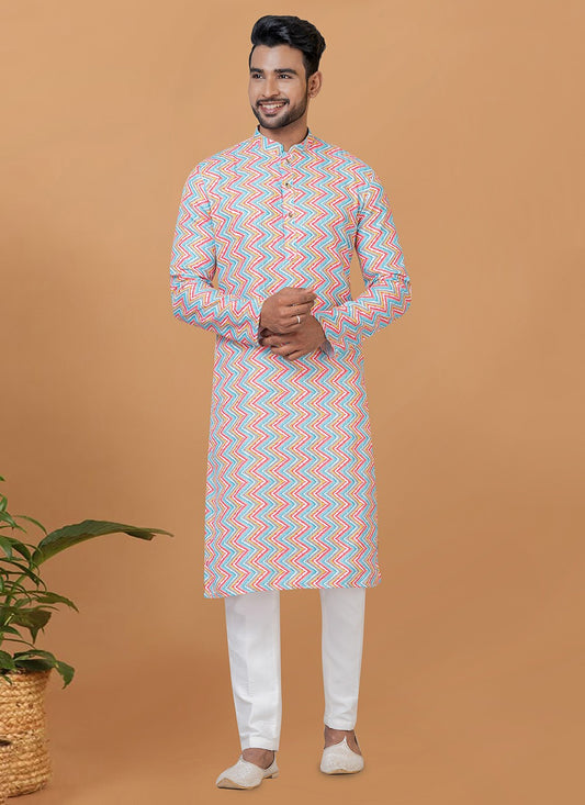 Digital Print Cotton Multi Colour Kurta Pyjama - M5918