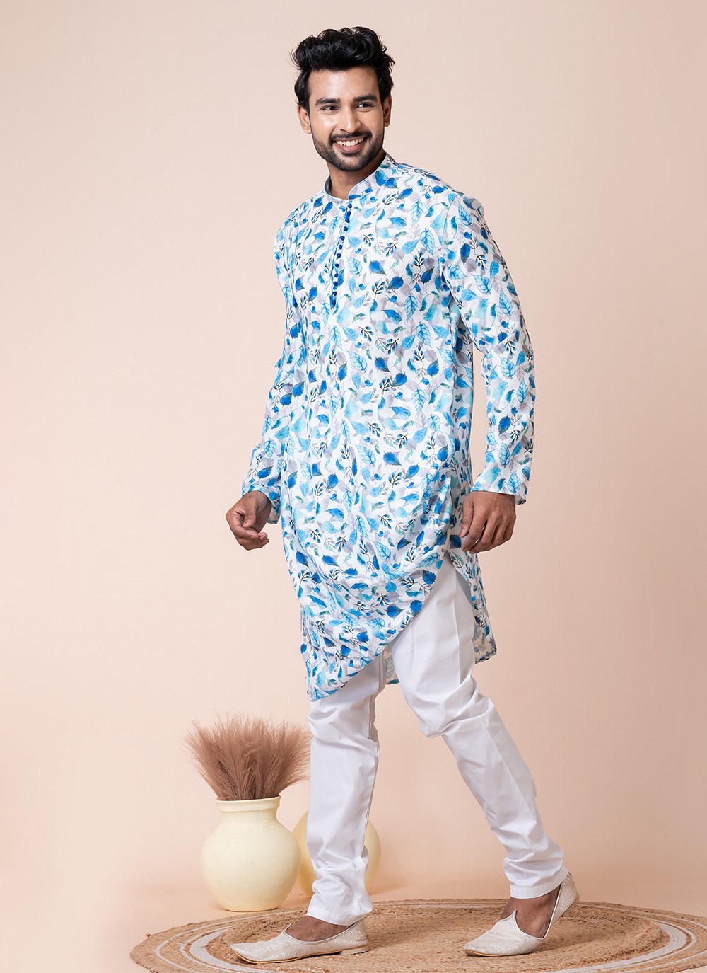 Printed Cotton Multi Colour Kurta Pyjama - M8591