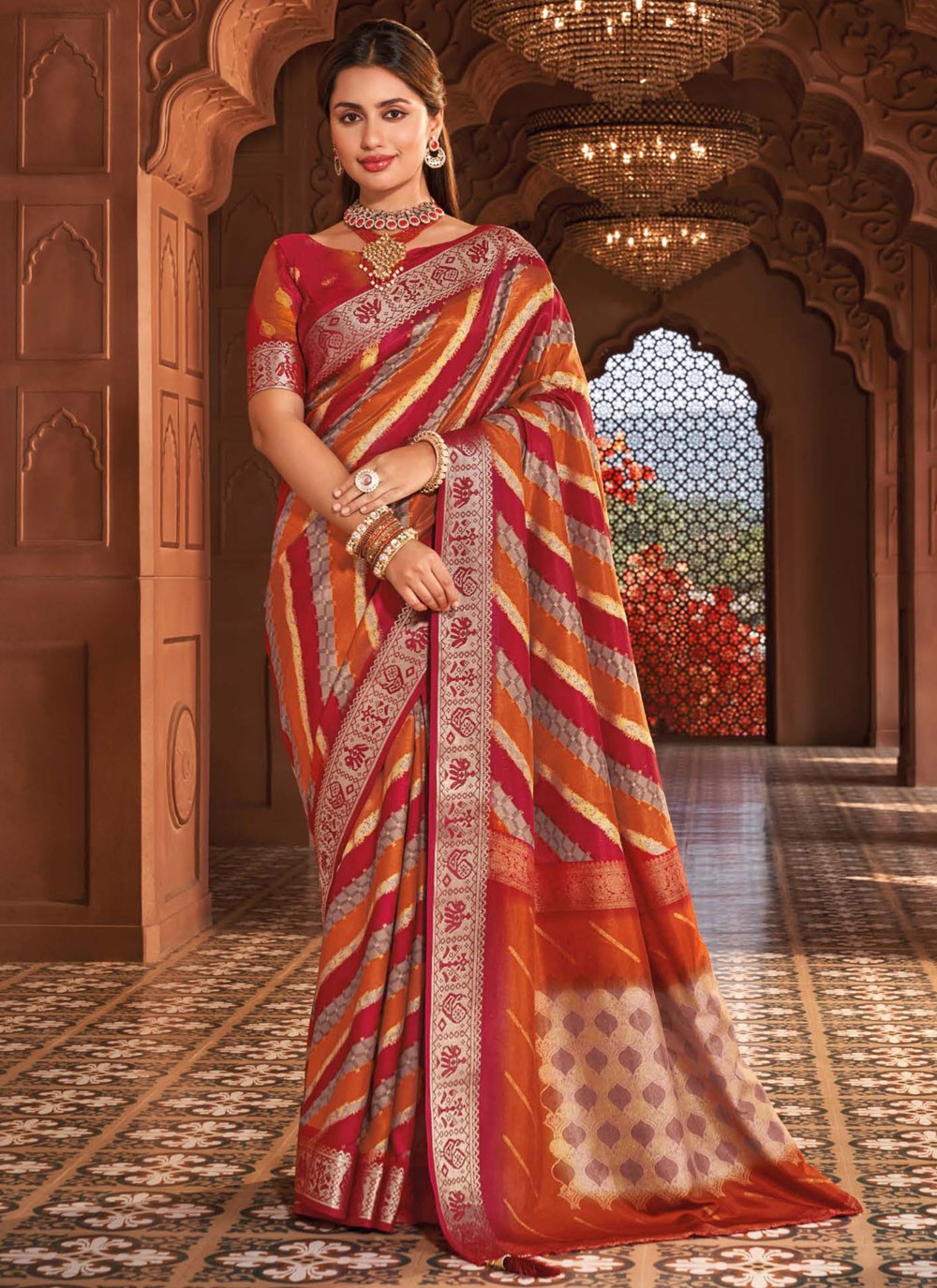 Jacquard Work, Printed, Weaving Zari, Zari Silk Saree - S12298