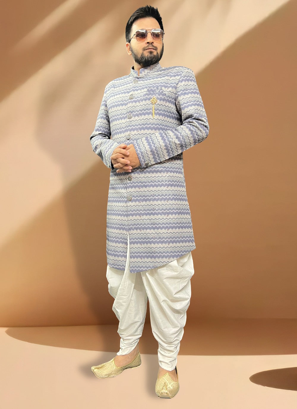 Embroidered Silk Multi Colour Indo Western Sherwani - M5342