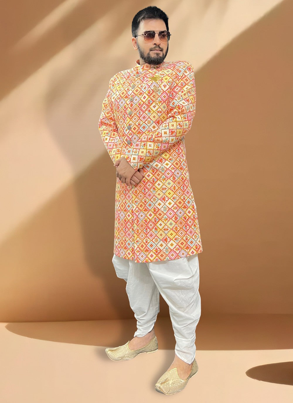 Embroidered Silk Multi Colour Indo Western Sherwani - M5339