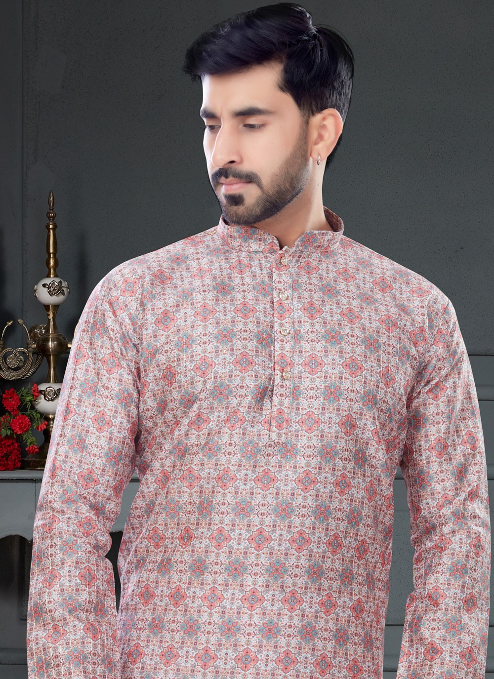 Digital Print Silk Multi Colour Kurta Pyjama - M4741