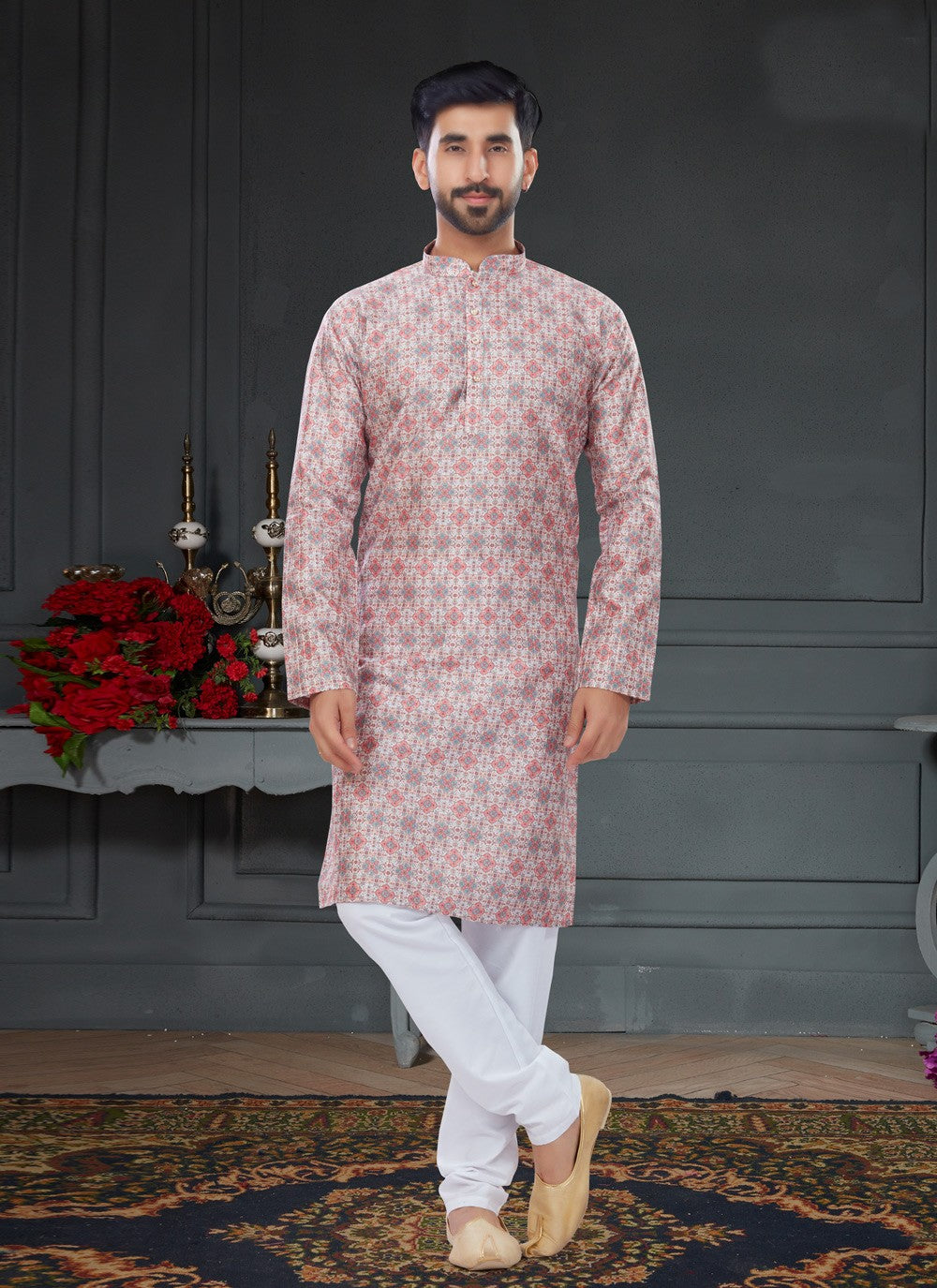 Digital Print Silk Multi Colour Kurta Pyjama - M4741