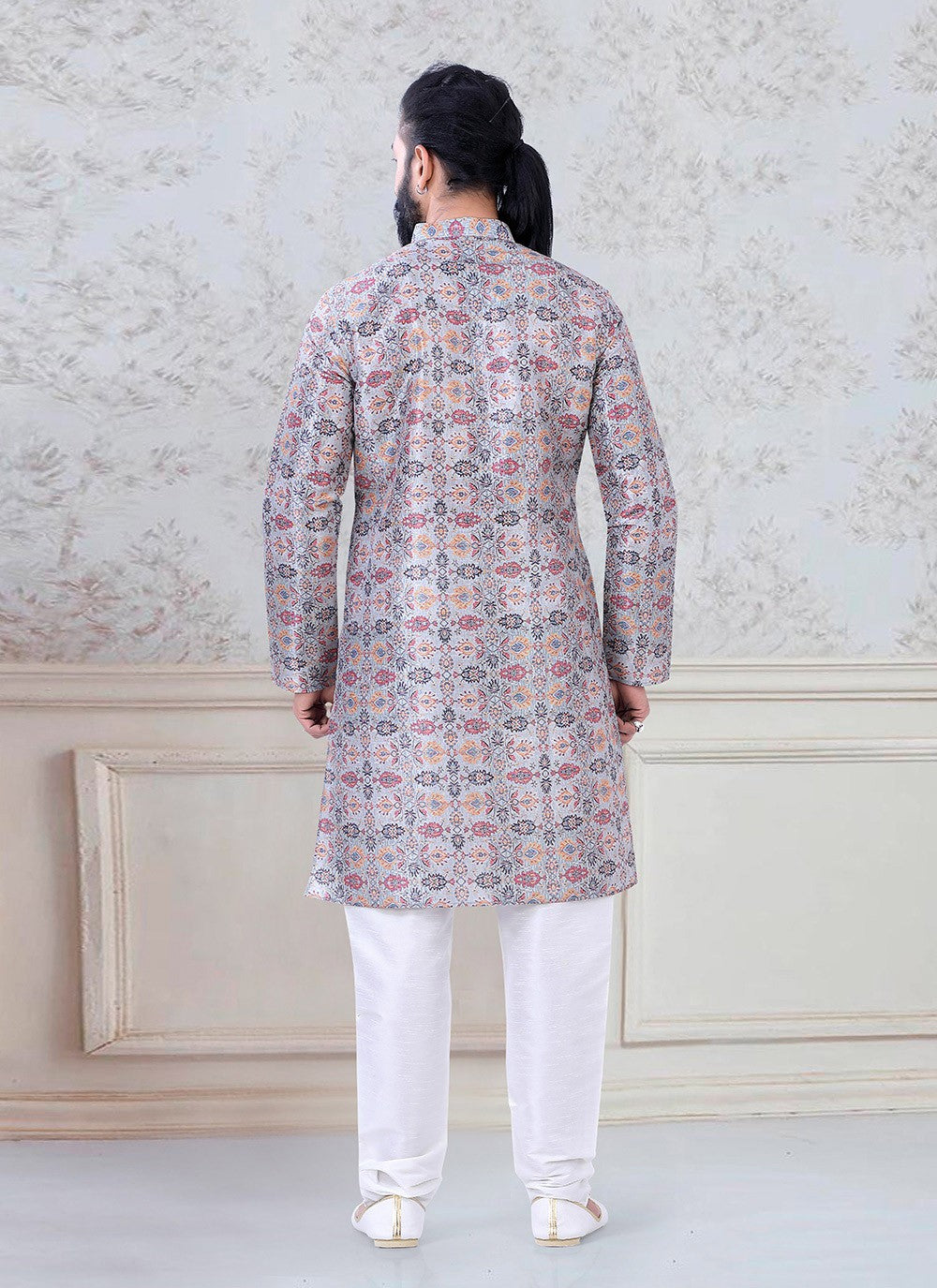 Printed Silk Multi Colour Kurta Pyjama - M3084