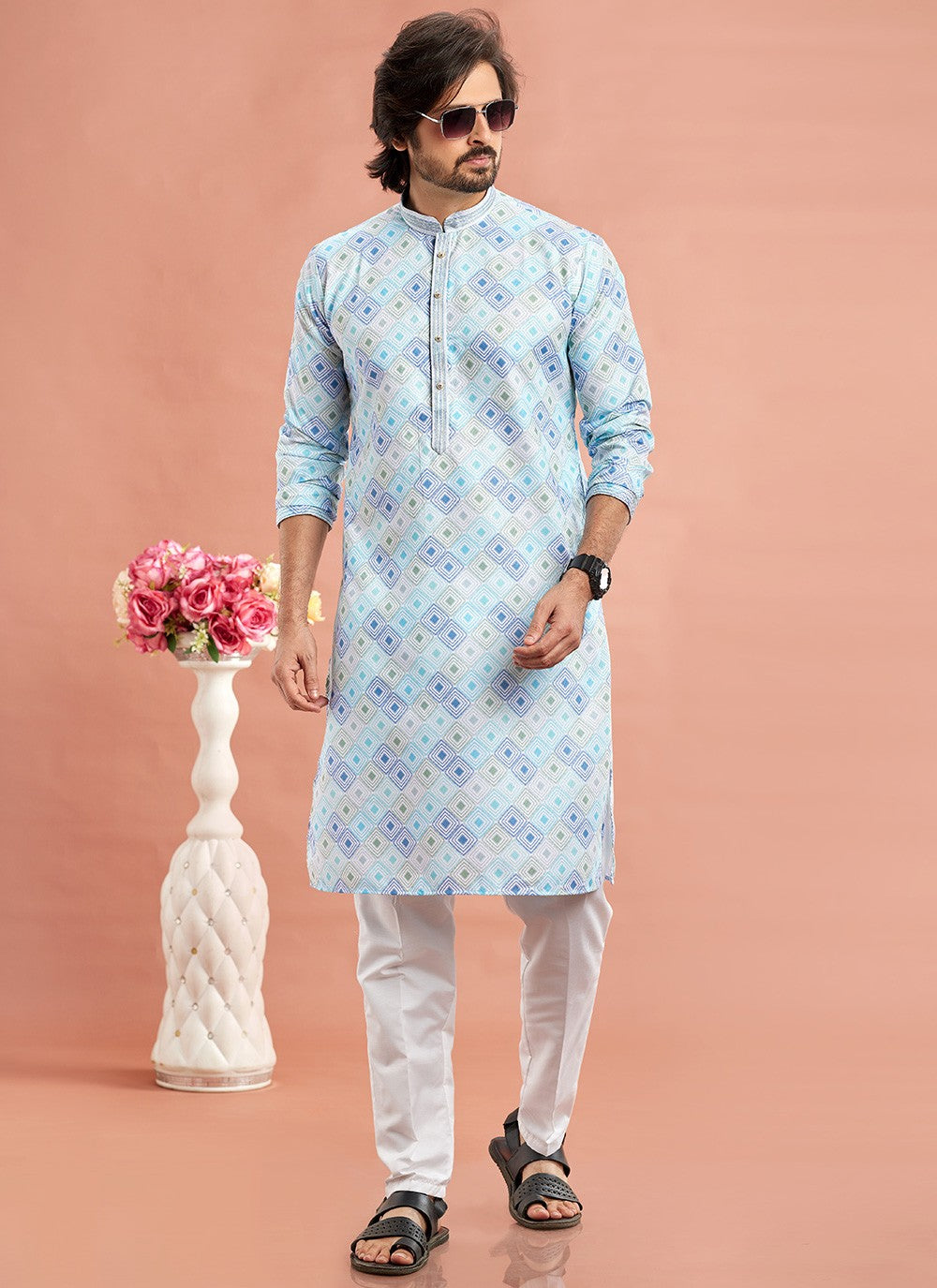 Digital Print Cotton Multi Colour Kurta Pyjama - M7085