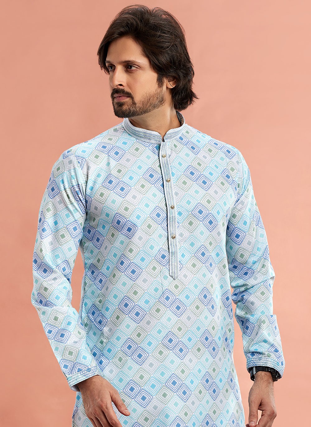 Digital Print Cotton Multi Colour Kurta Pyjama - M7085