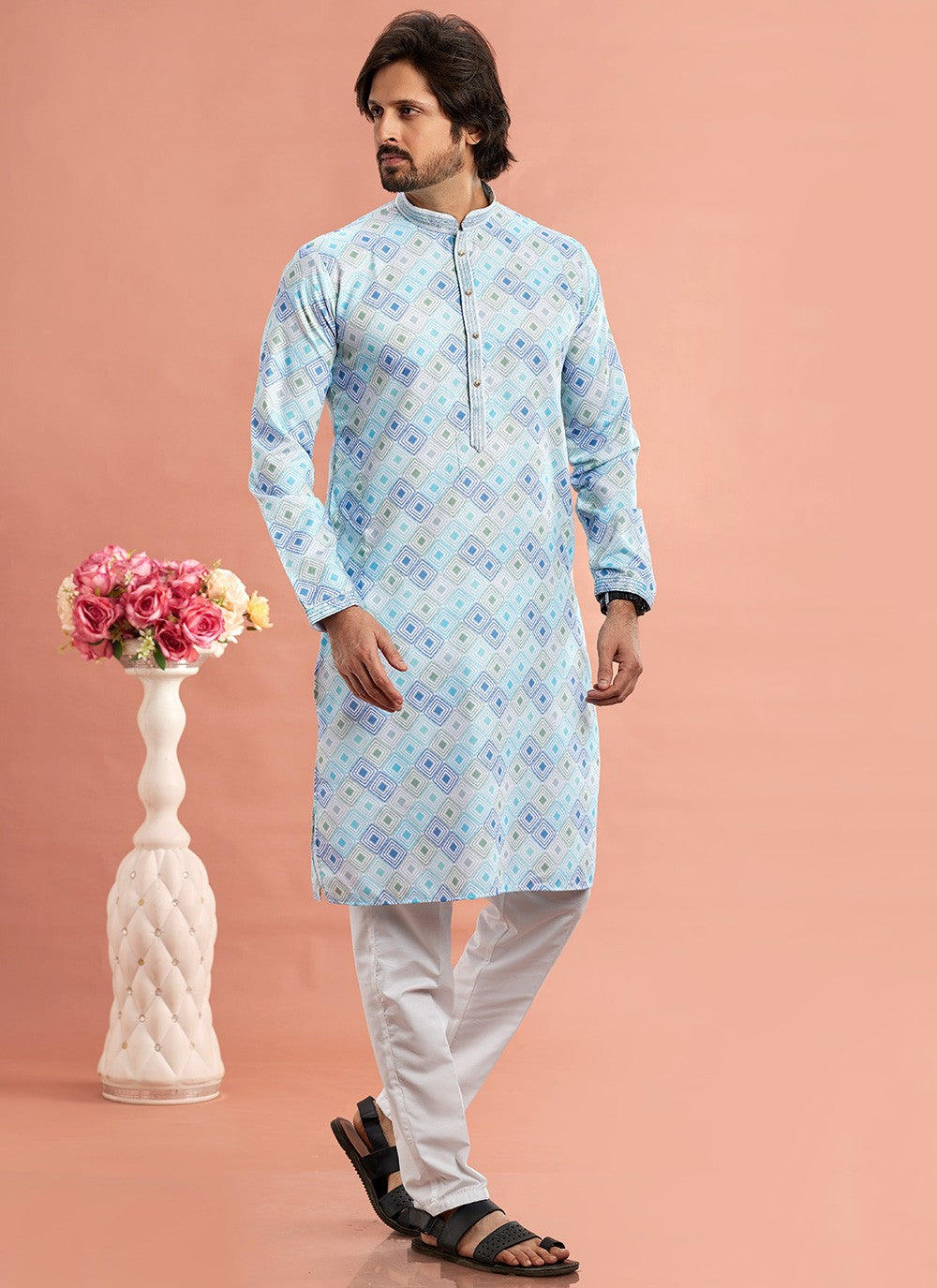 Digital Print Cotton Multi Colour Kurta Pyjama - M7085