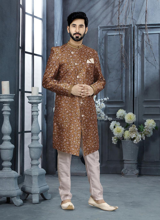 Digital Print Jacquard Multi Colour Indo Western Sherwani - M2876