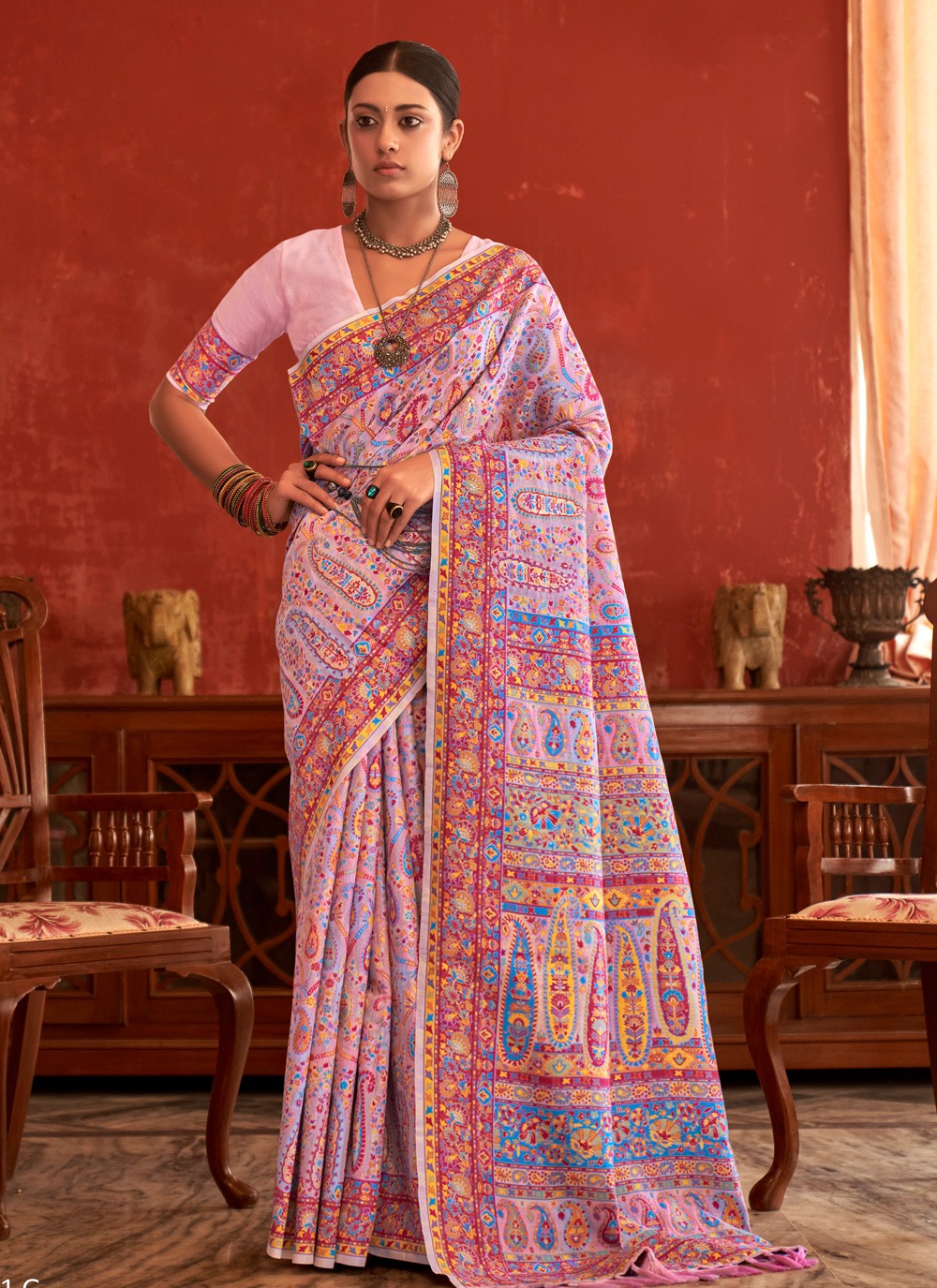 Classic Weaving Zari Pashmina Silk Saree - S3492