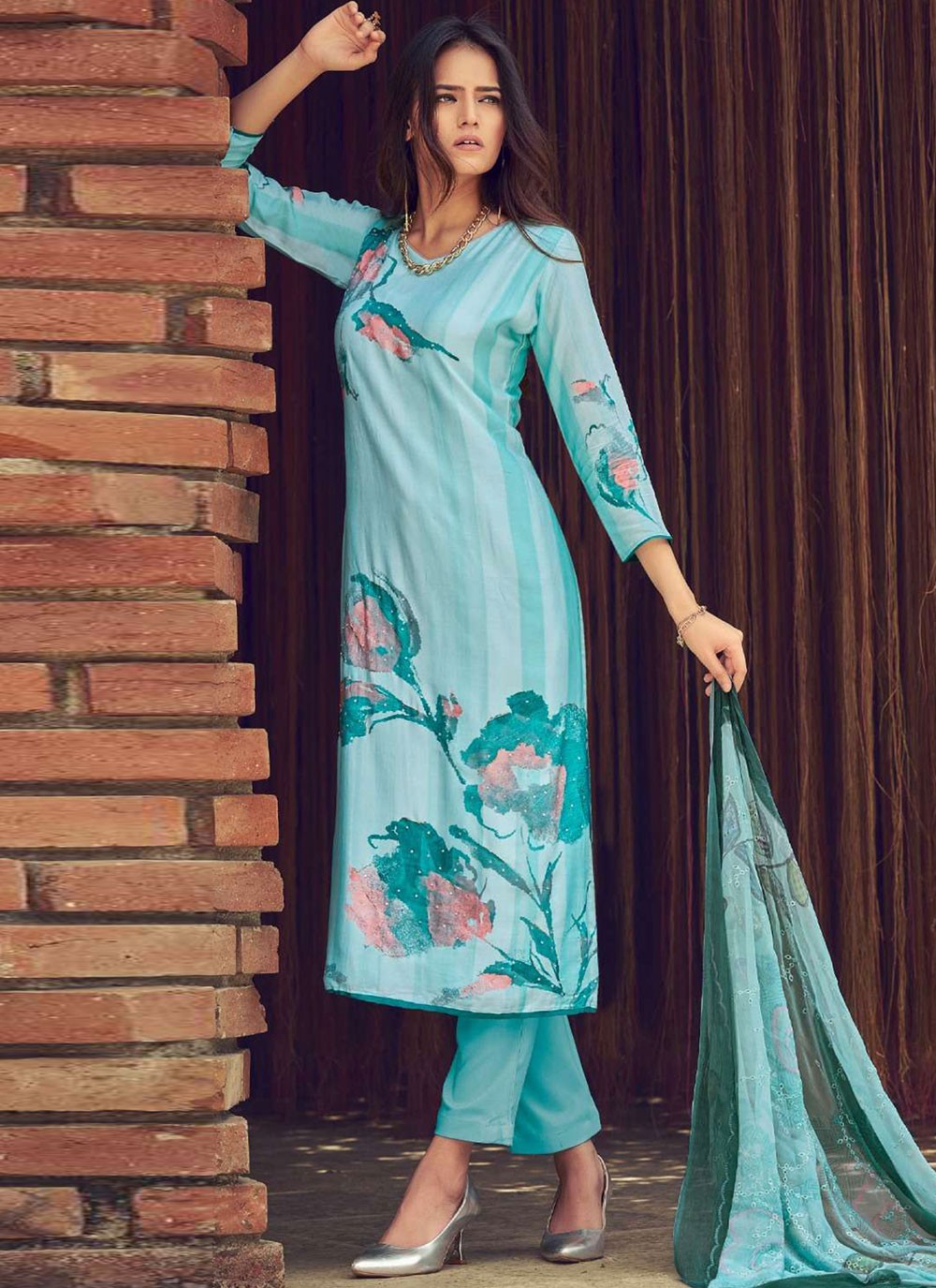 Digital Print Muslin Salwar Suit - T4427