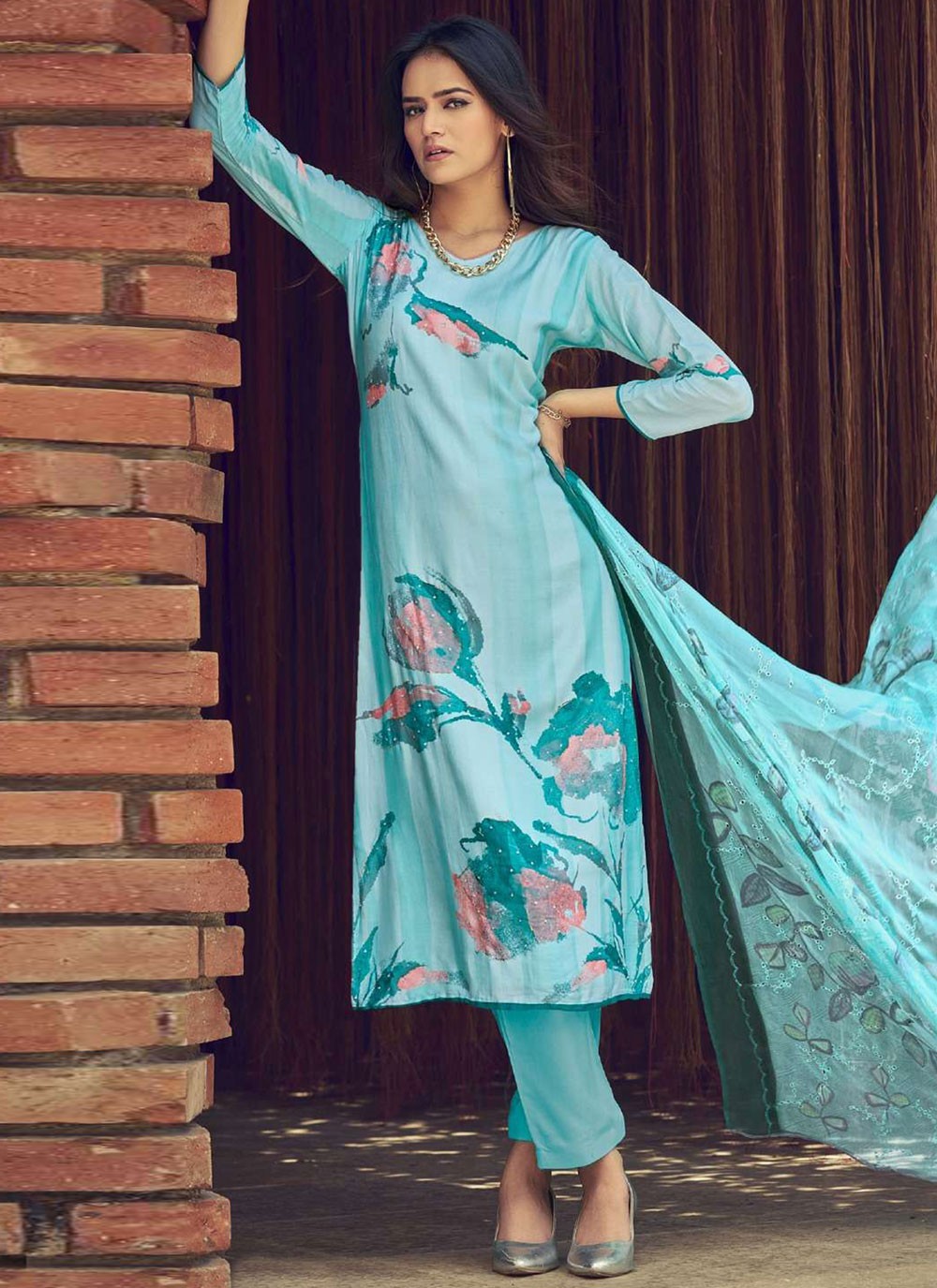 Digital Print Muslin Salwar Suit - T4427