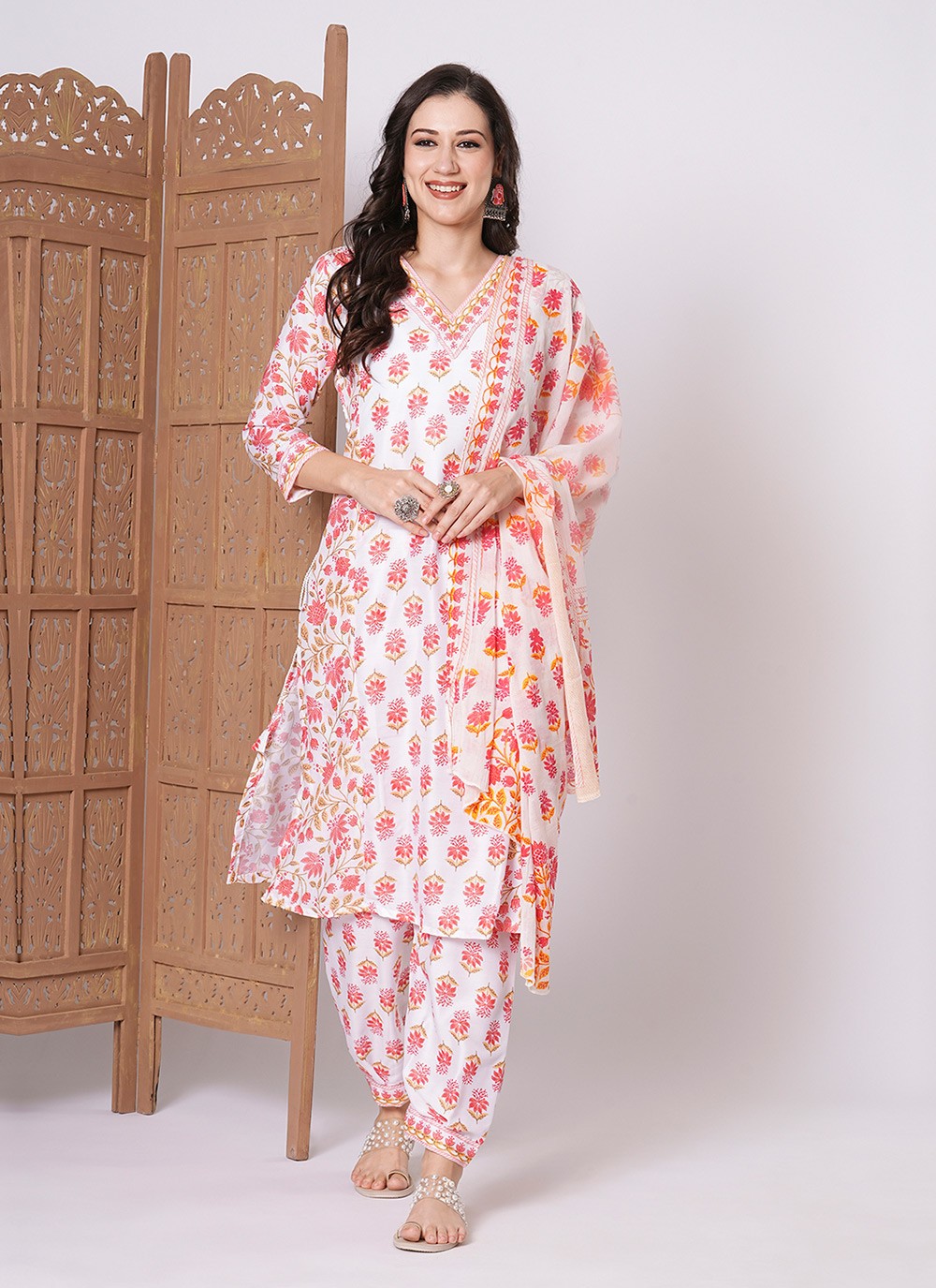 Printed Cotton Pant Style Suit - T4472