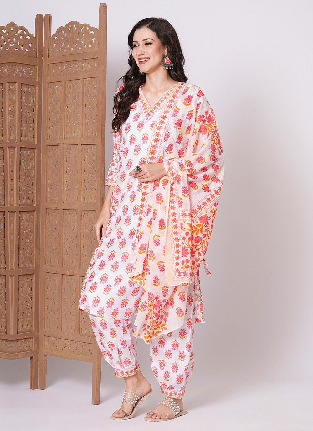 Printed Cotton Pant Style Suit - T4472