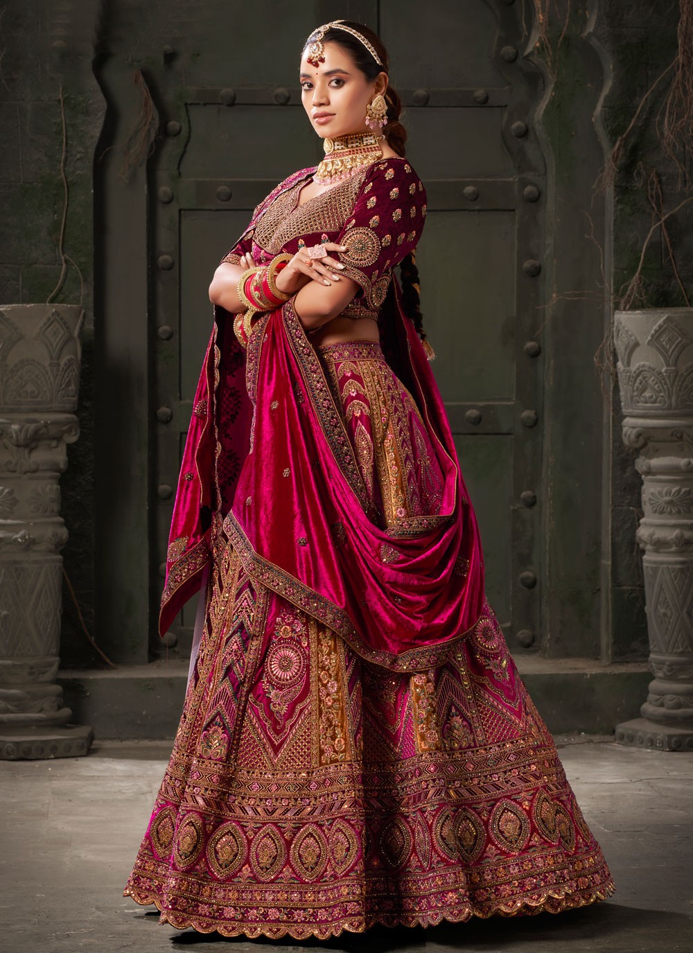 Cord Lycra, Velvet Readymade Lehenga Choli - L2208