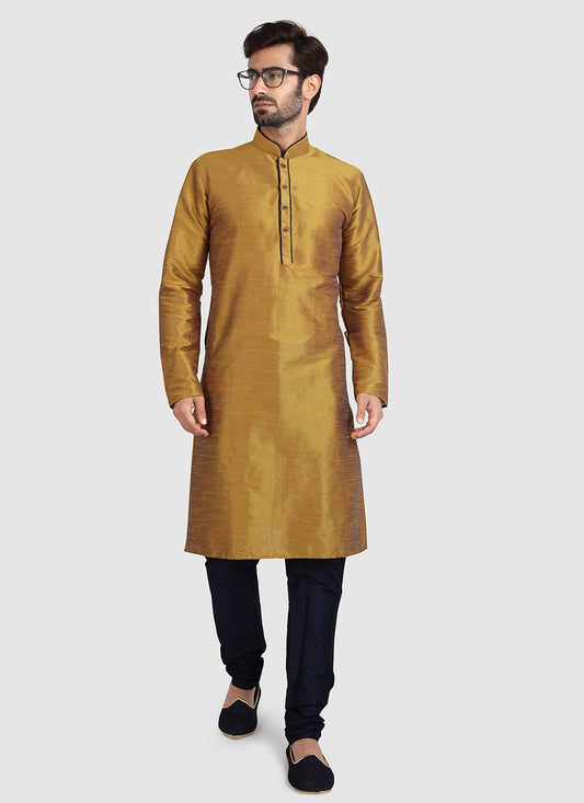 Plain Art Silk Mustard Kurta Pyjama - M3422