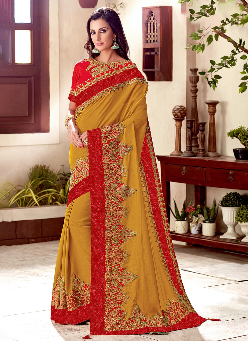 Classic Embroidered Georgette, Silk Saree - S7154