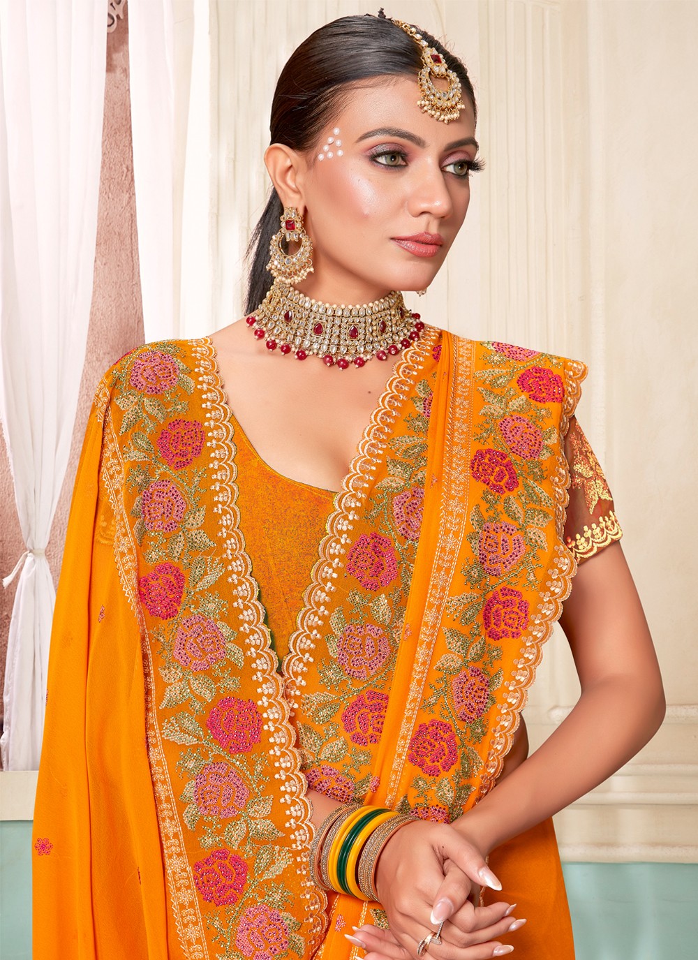 Classic Embroidered Georgette Saree - S3803