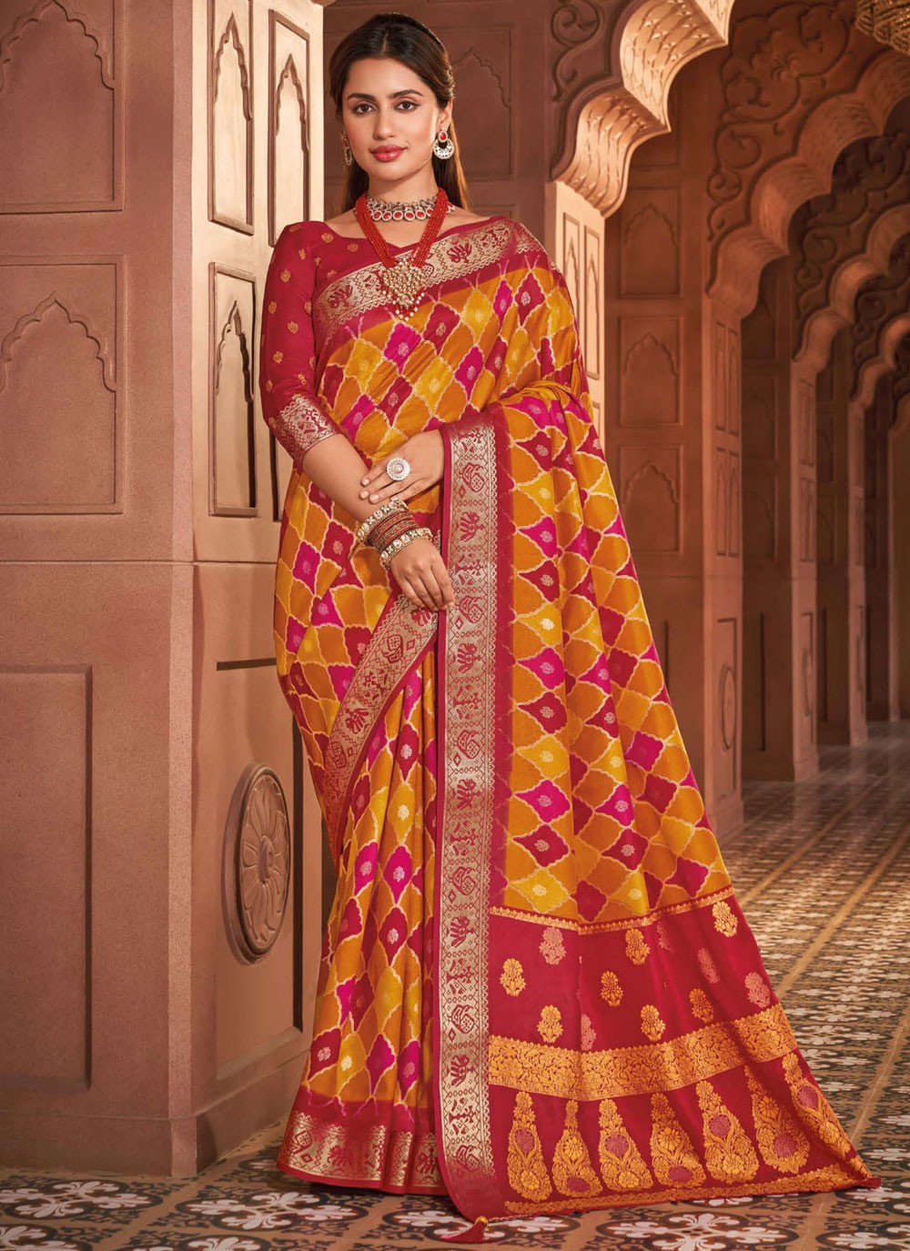 Jacquard Work, Printed, Weaving Zari, Zari Silk Saree - S12298