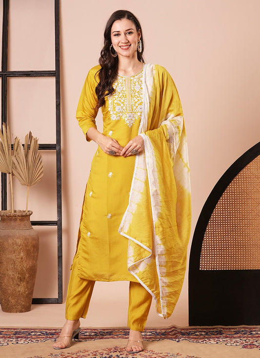 Embroidered Chanderi Pant Style Suit - T4322